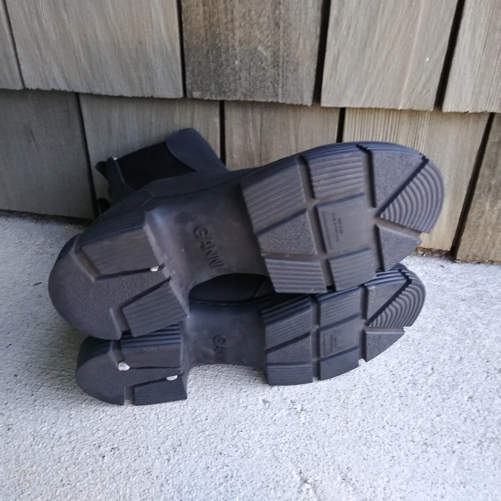 Ganni Black Lug Sole Chunky Heel Rubber Rain Ankle Boots Shoes Size 38 - Picture 9 of 10